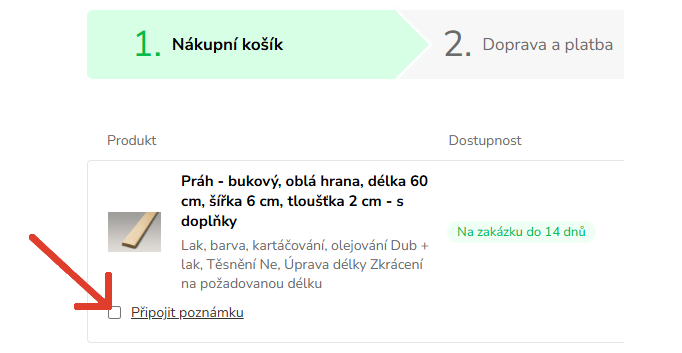 připojení poznámky k produktu